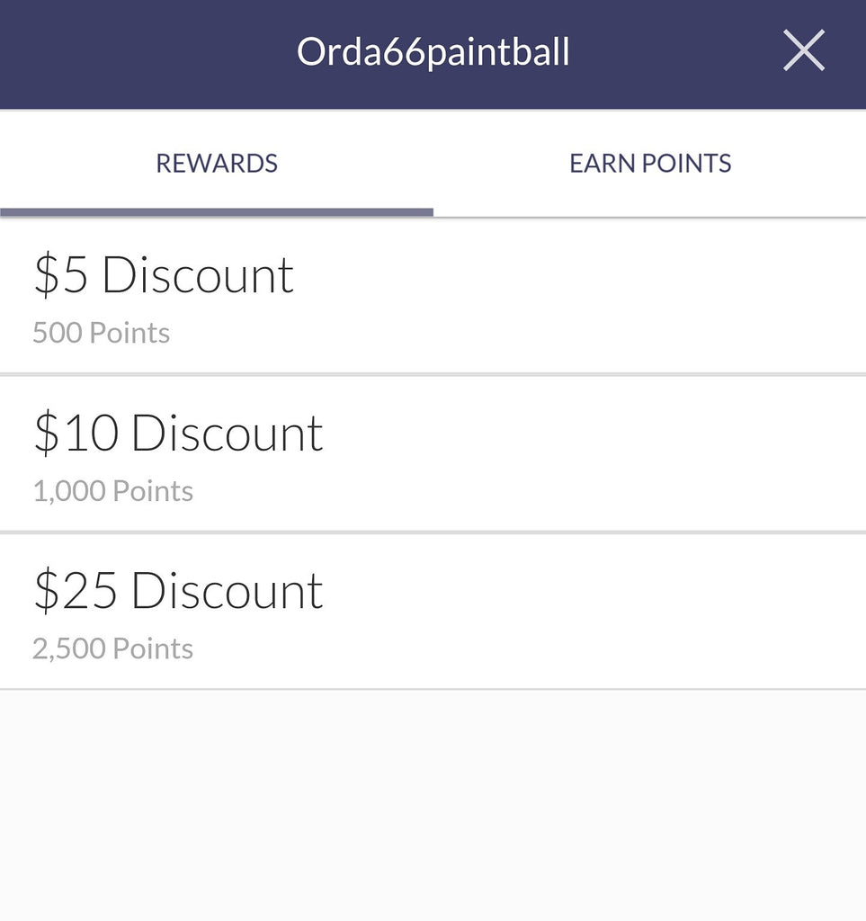 Rewards program for Orda66paintball apparel