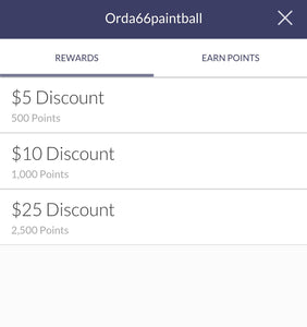 Rewards program for Orda66paintball apparel